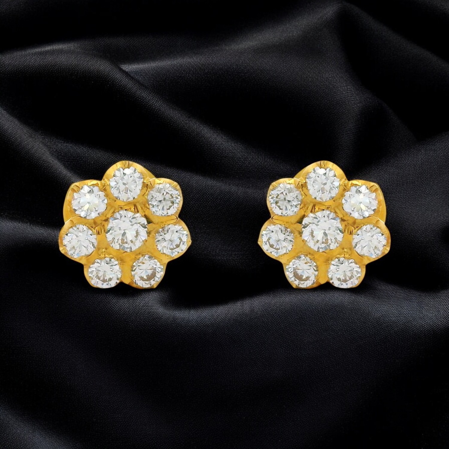 Diamond Bloom Gold Ear Studs