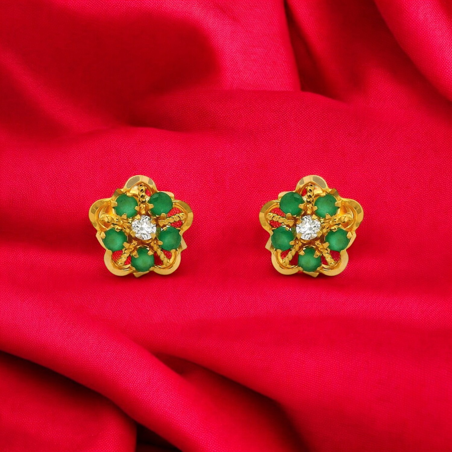 Verdant Bloom Gold Ear Studs