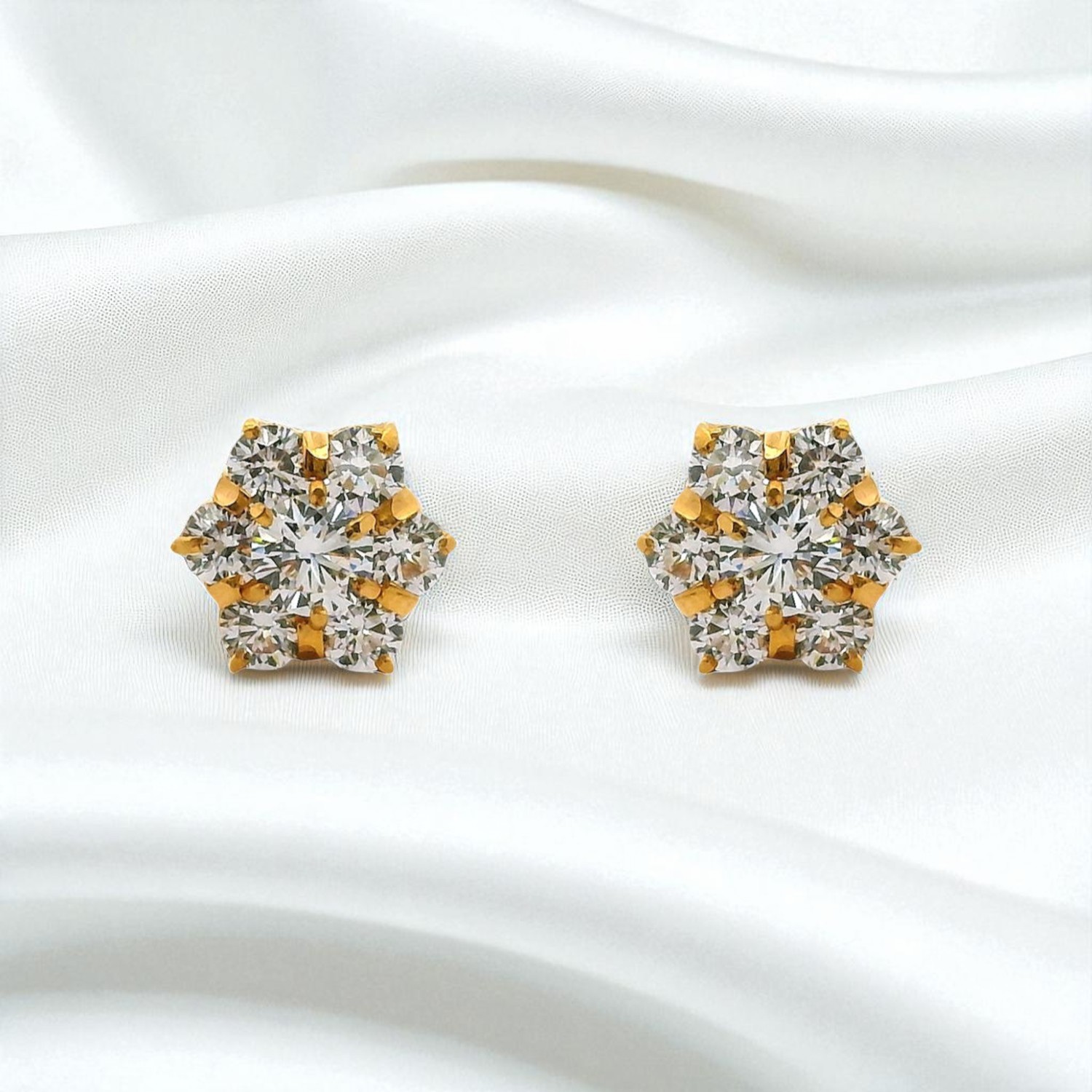 Gold Ear Studs with White Cubic Zirconia