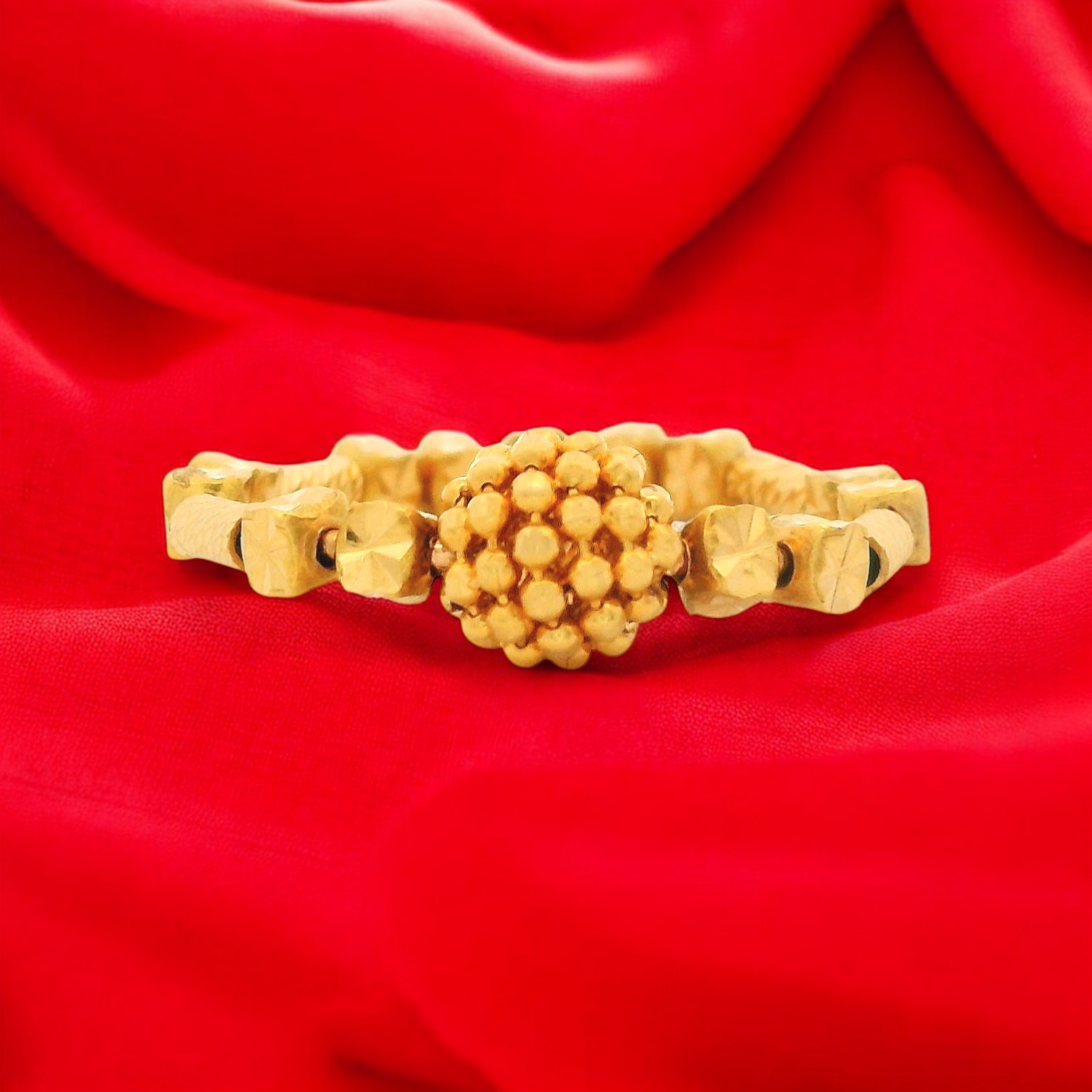 Textured Beaded Gold Ring