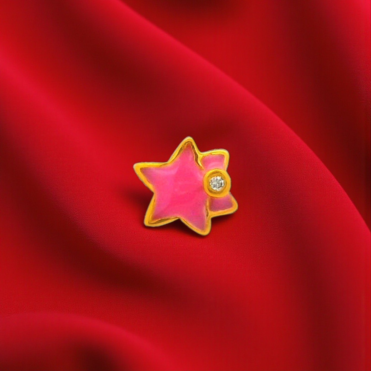Pink Star Enamel Gold Nose Screw with White Cubic Zirconia
