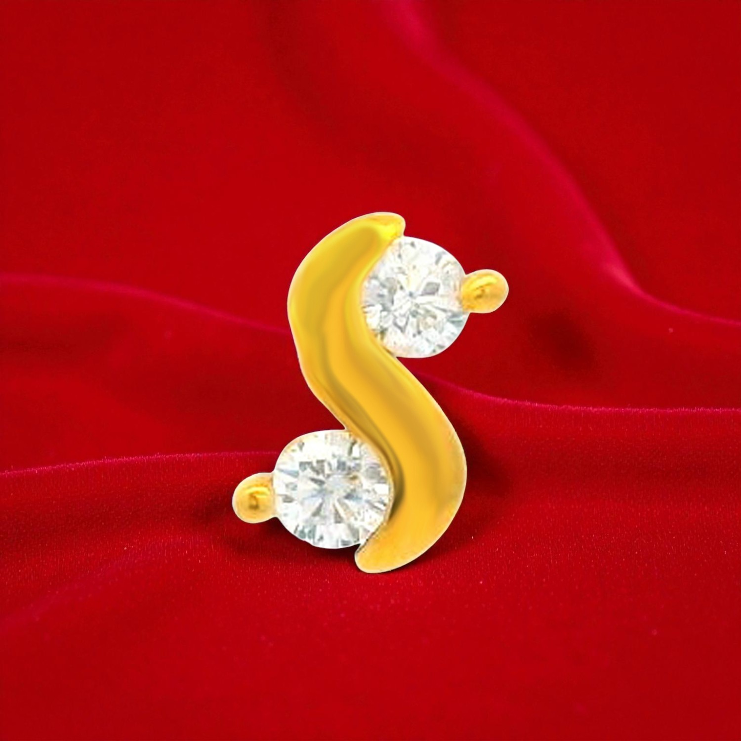 Elegant Curve Gold Nose Screw with White Cubic Zirconia
