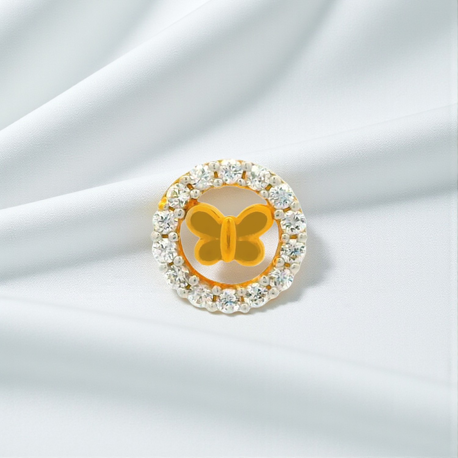 Butterfly Halo Gold Nose Screw with White Cubic Zirconia