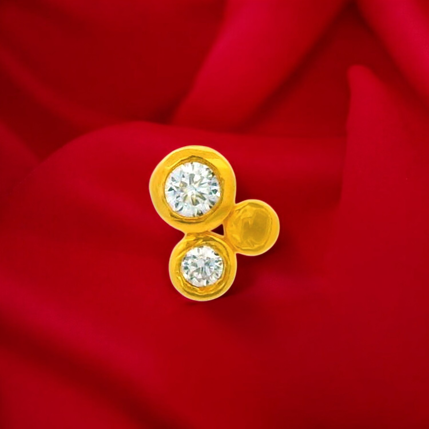 Twin Spark White Cubic Zirconia Gold Nose Screw