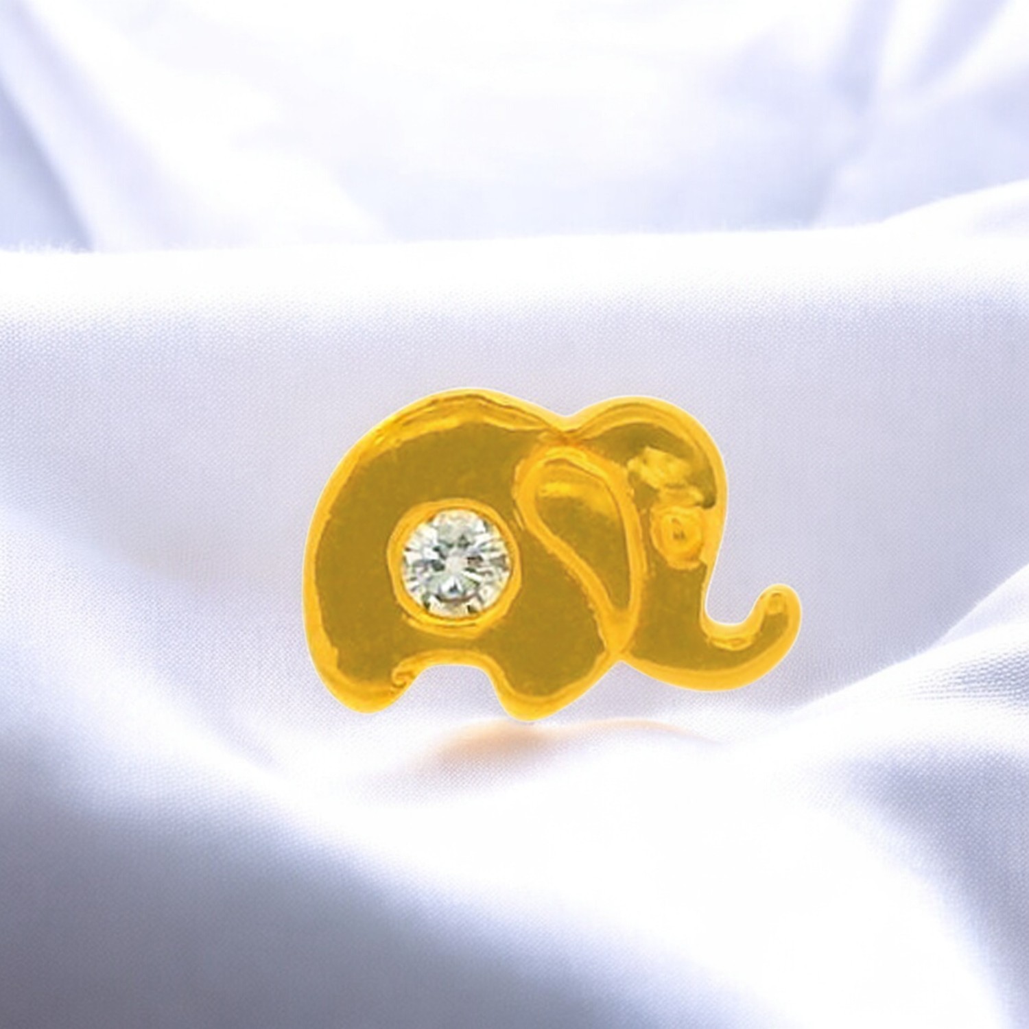 Elephant Charm Gold Nose Screw with White Cubic Zirconia