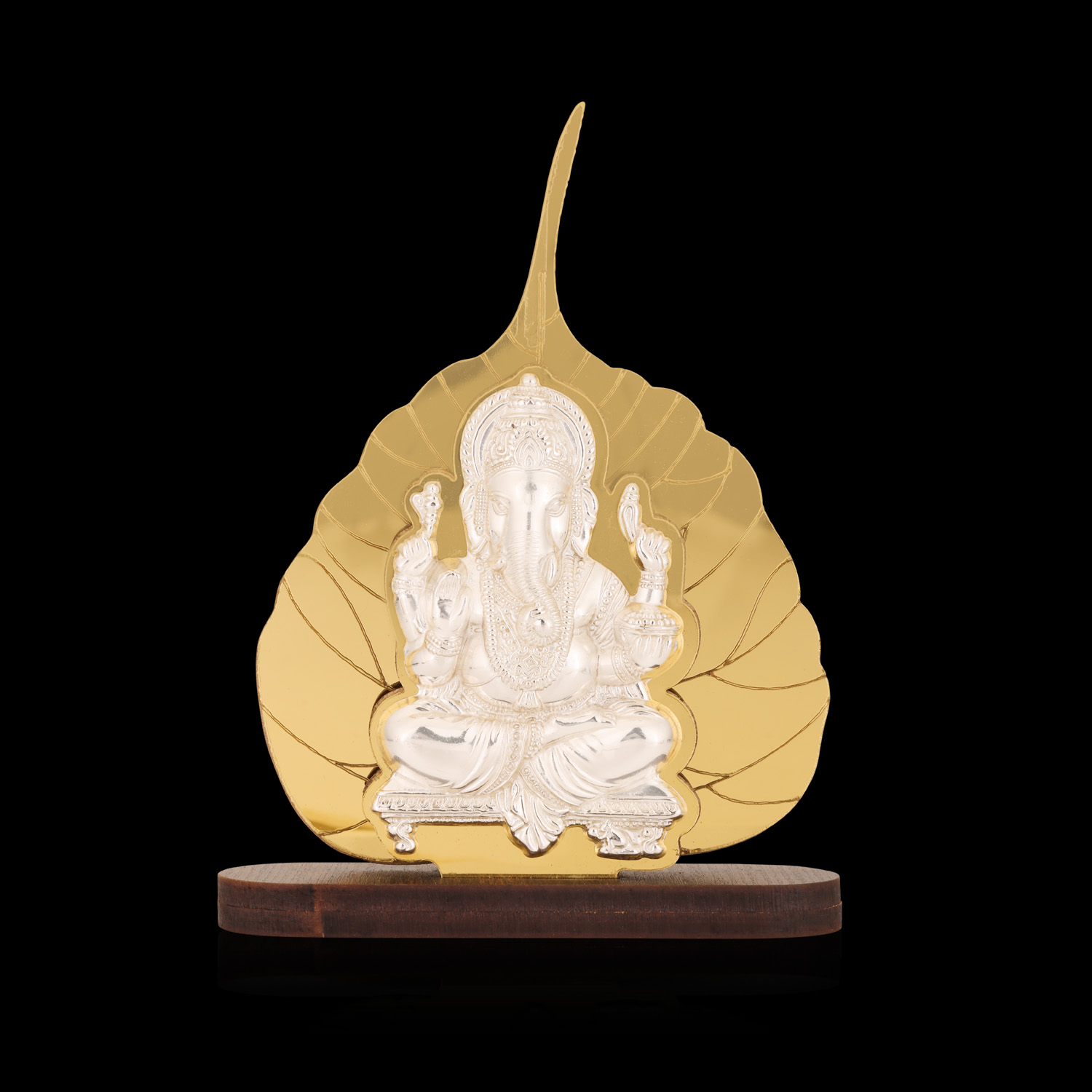 Silver Embossed Ganesha Photo Frame on Gold Leaf Base