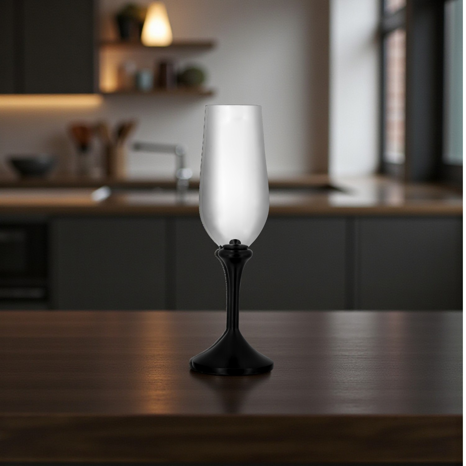 Modern Silver Wine Glass with Black Stem