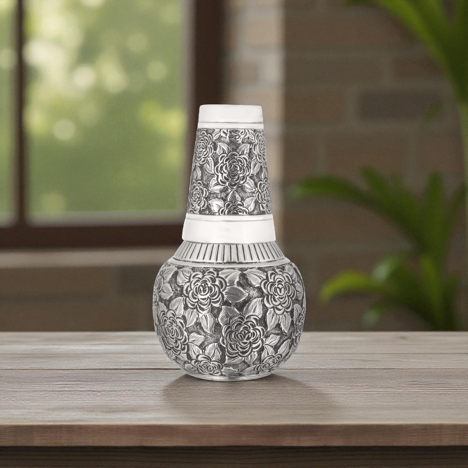 Handcrafted Silver Chombu with Matching Tumbler Set