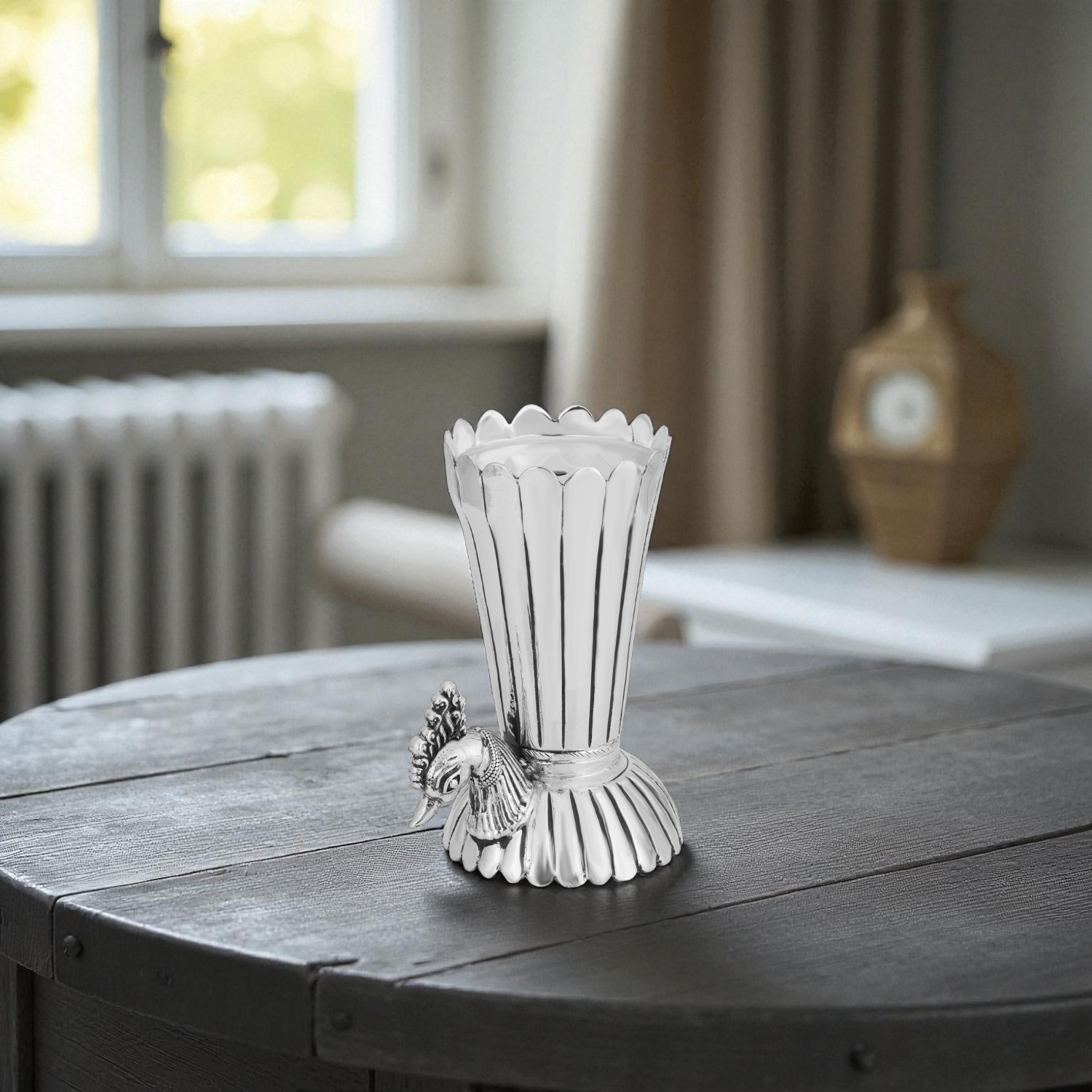 Handcrafted Silver Agarbathi Stand with Peacock Motif