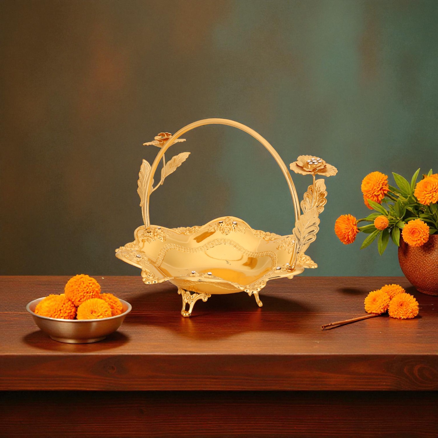 Goldplated Lotus Dry Fruit Basket