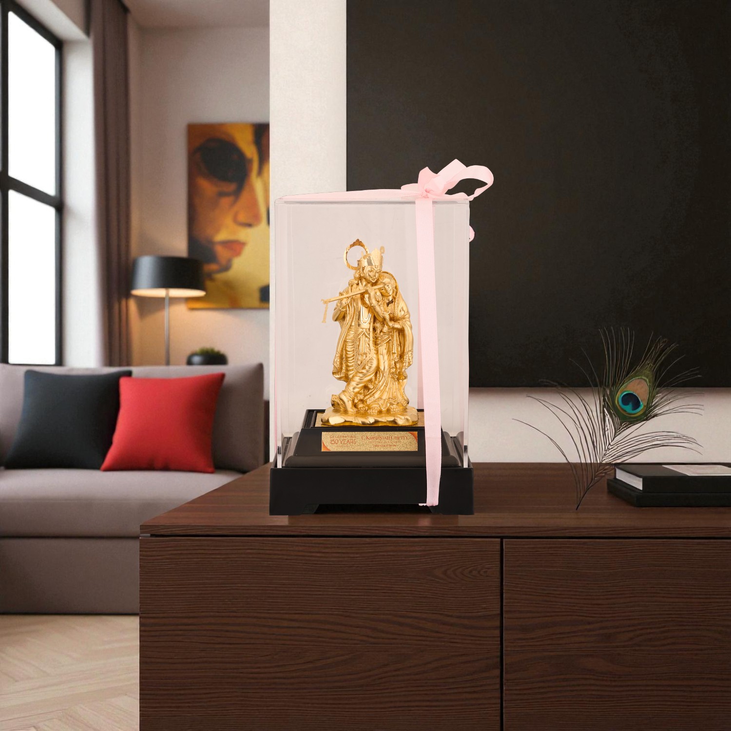 Radha Krishna Figurine in 24KT Gold Foil