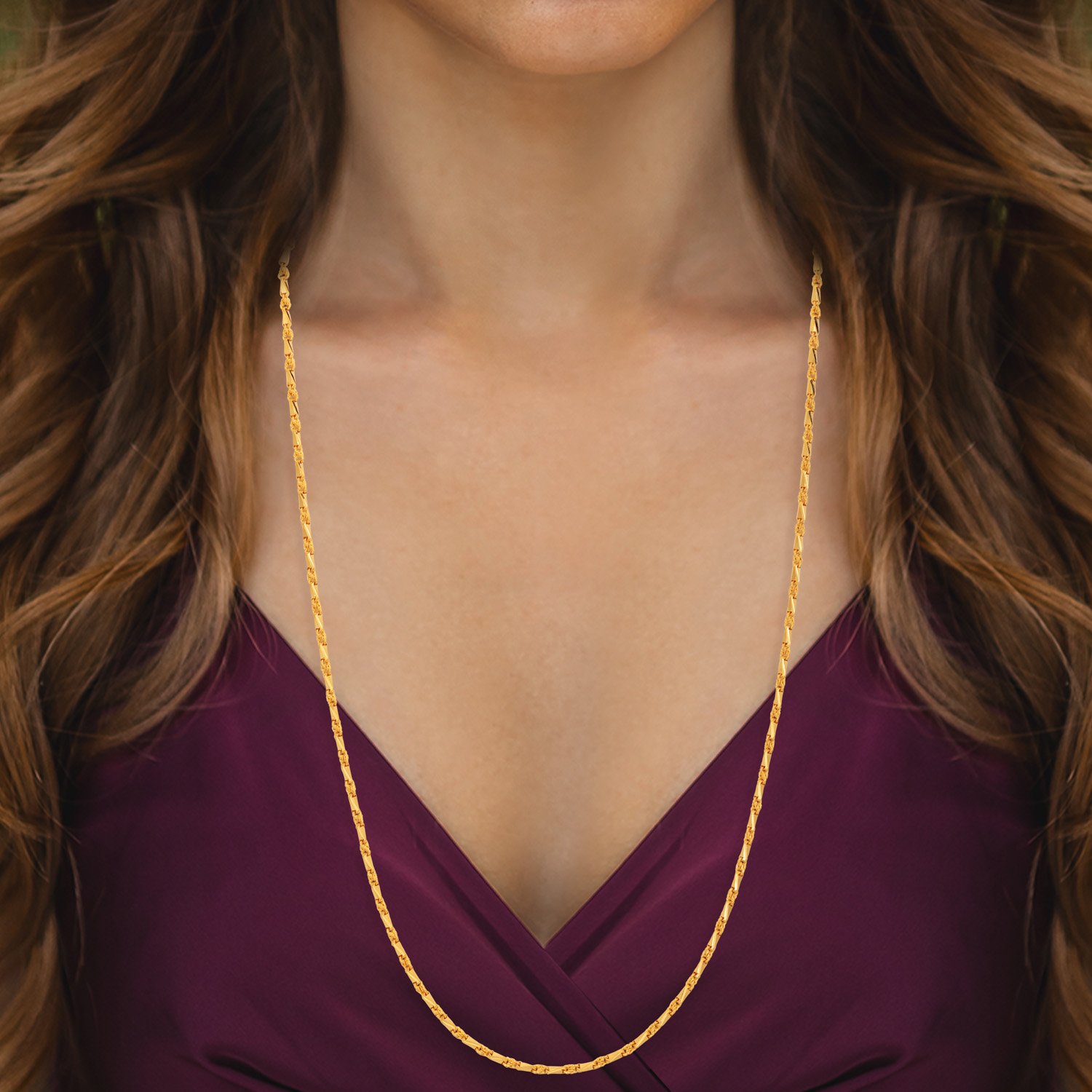 22kt Gold Plain Mudi and Bulb Chain