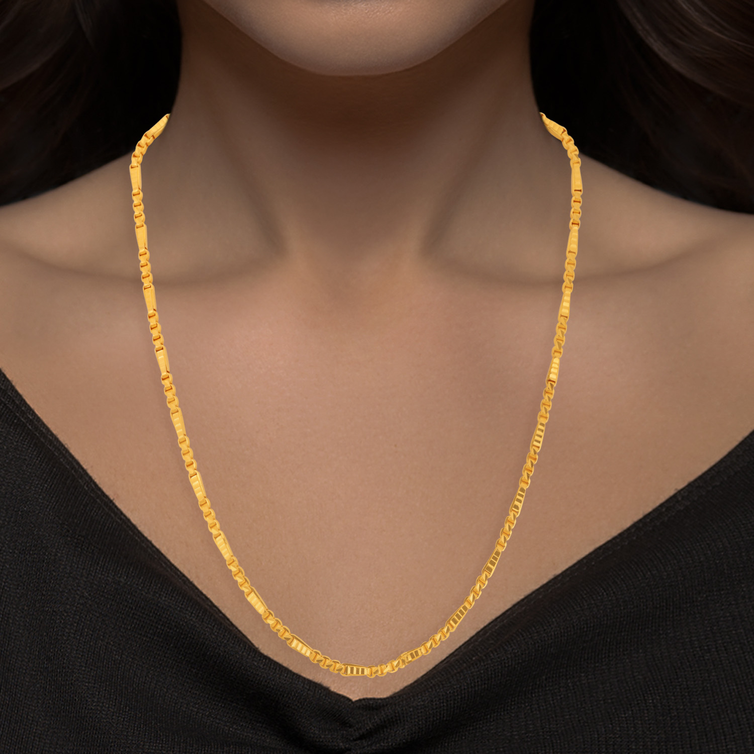 22kt Gold Plain Peapod and Bulb Motif  Chain