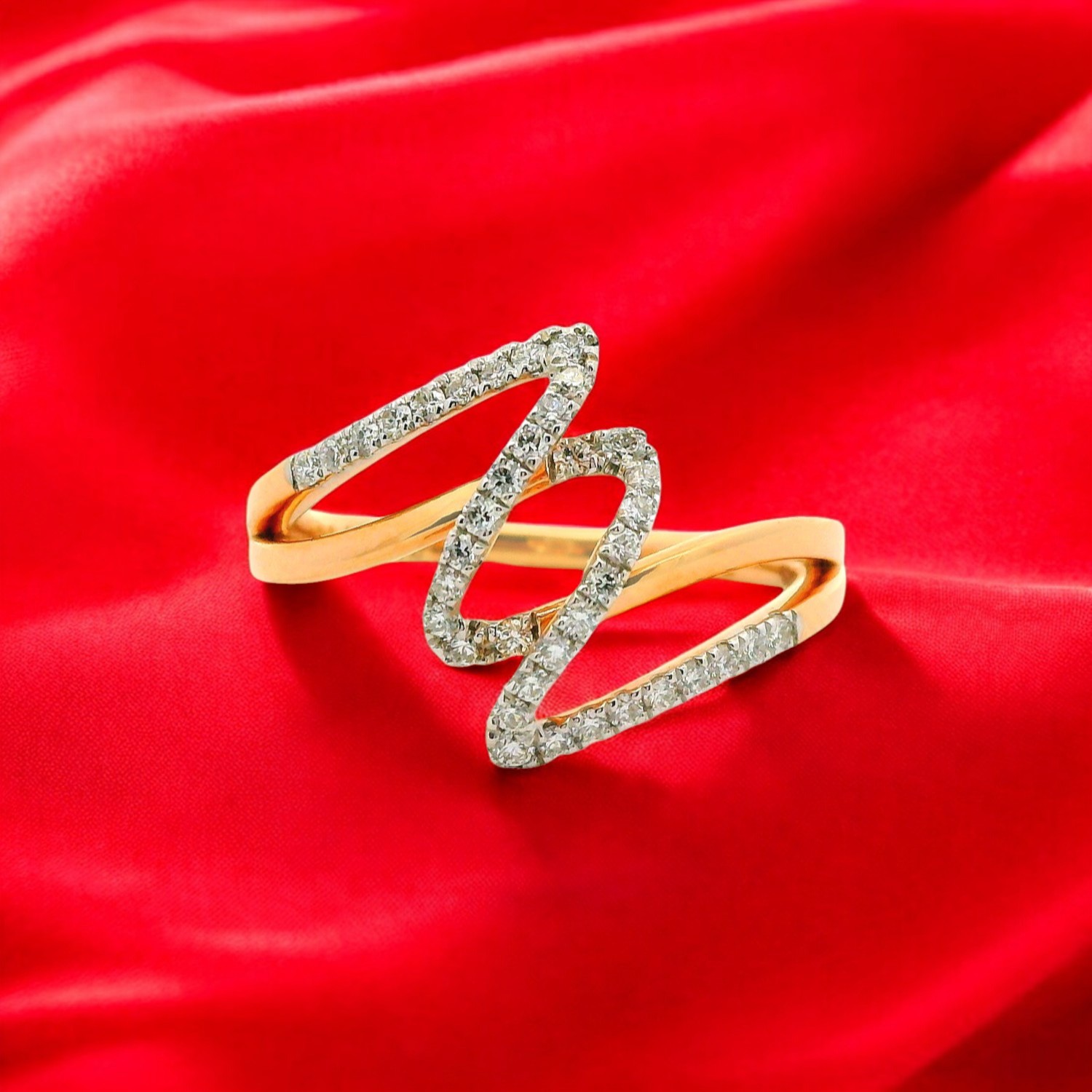 Contemporary Gold Ring with Flowing Diamond Loops