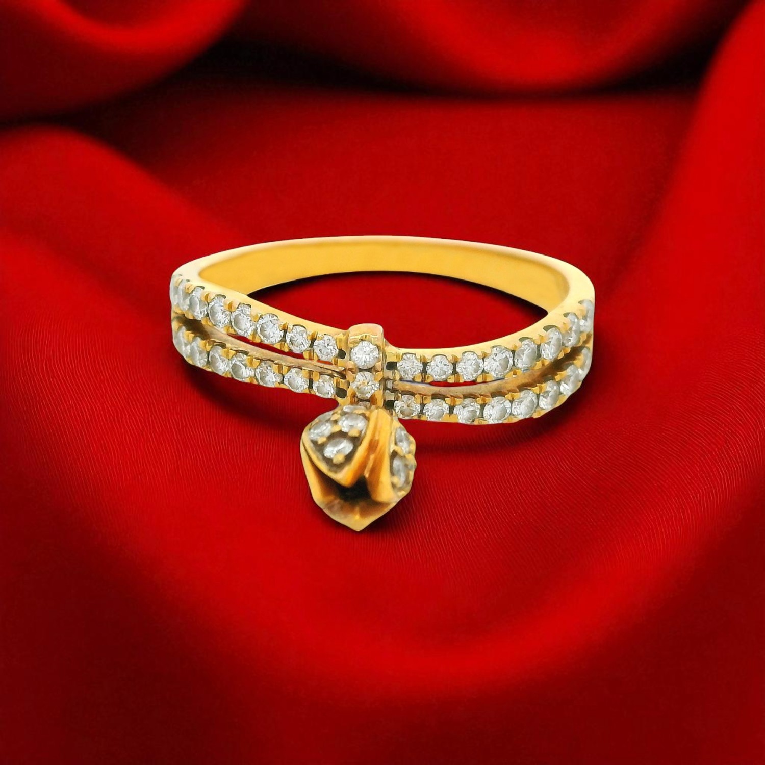 Graceful Gold Ring with Dual Row Diamond Floral Accent