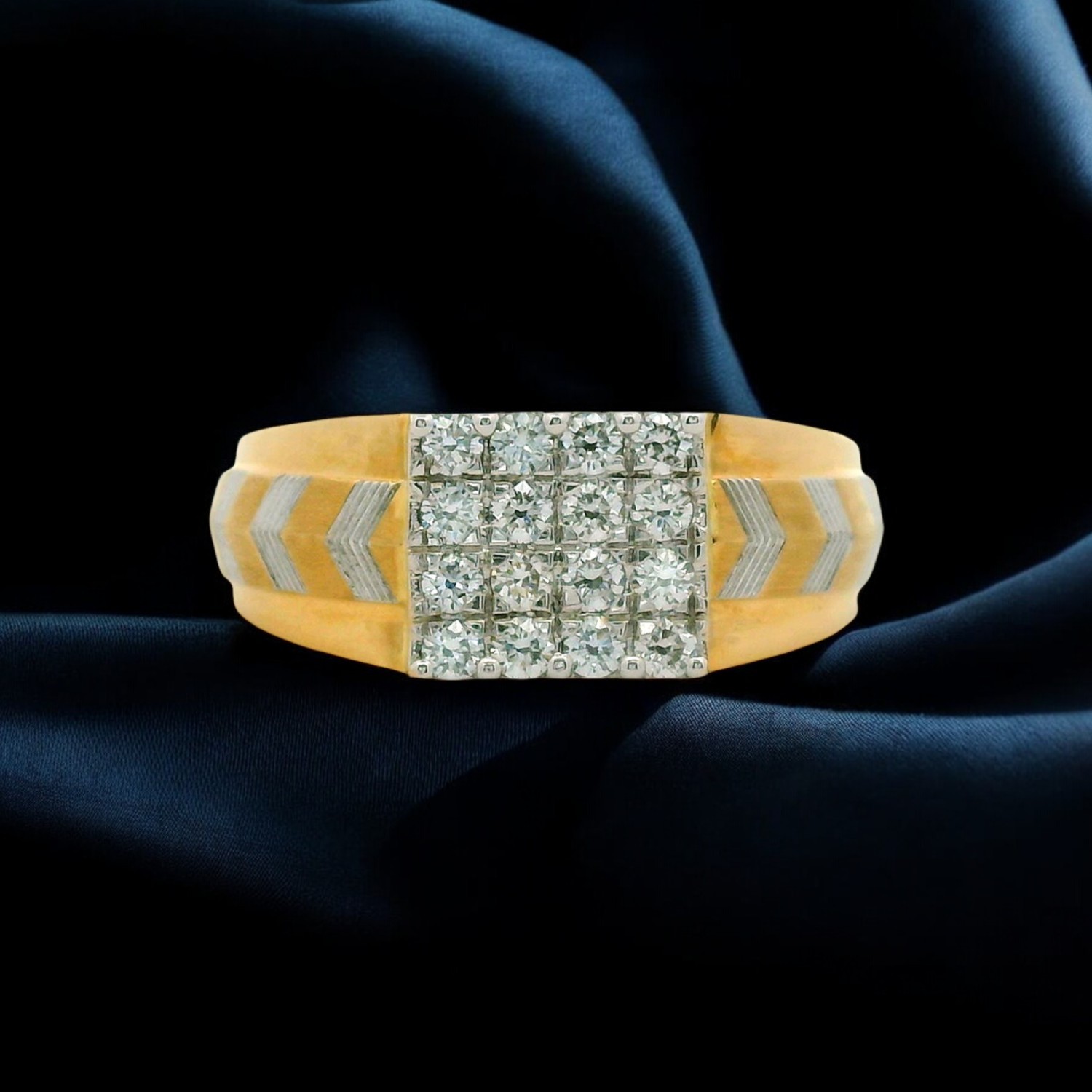 Statement Gold Ring with Square Diamond Cluster Brilliance