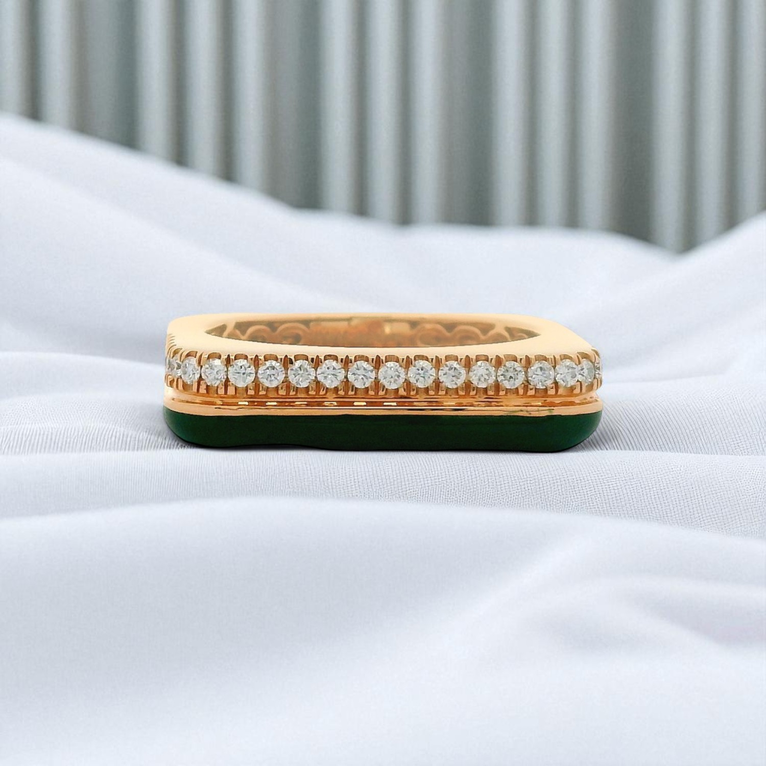 Bold Square Gold Ring with Linear Diamond Detailing