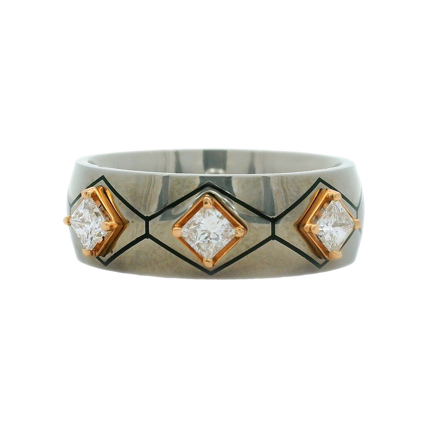 Luxury Carbon Fibre Gold Ring with Princess Cut Diamond Accents