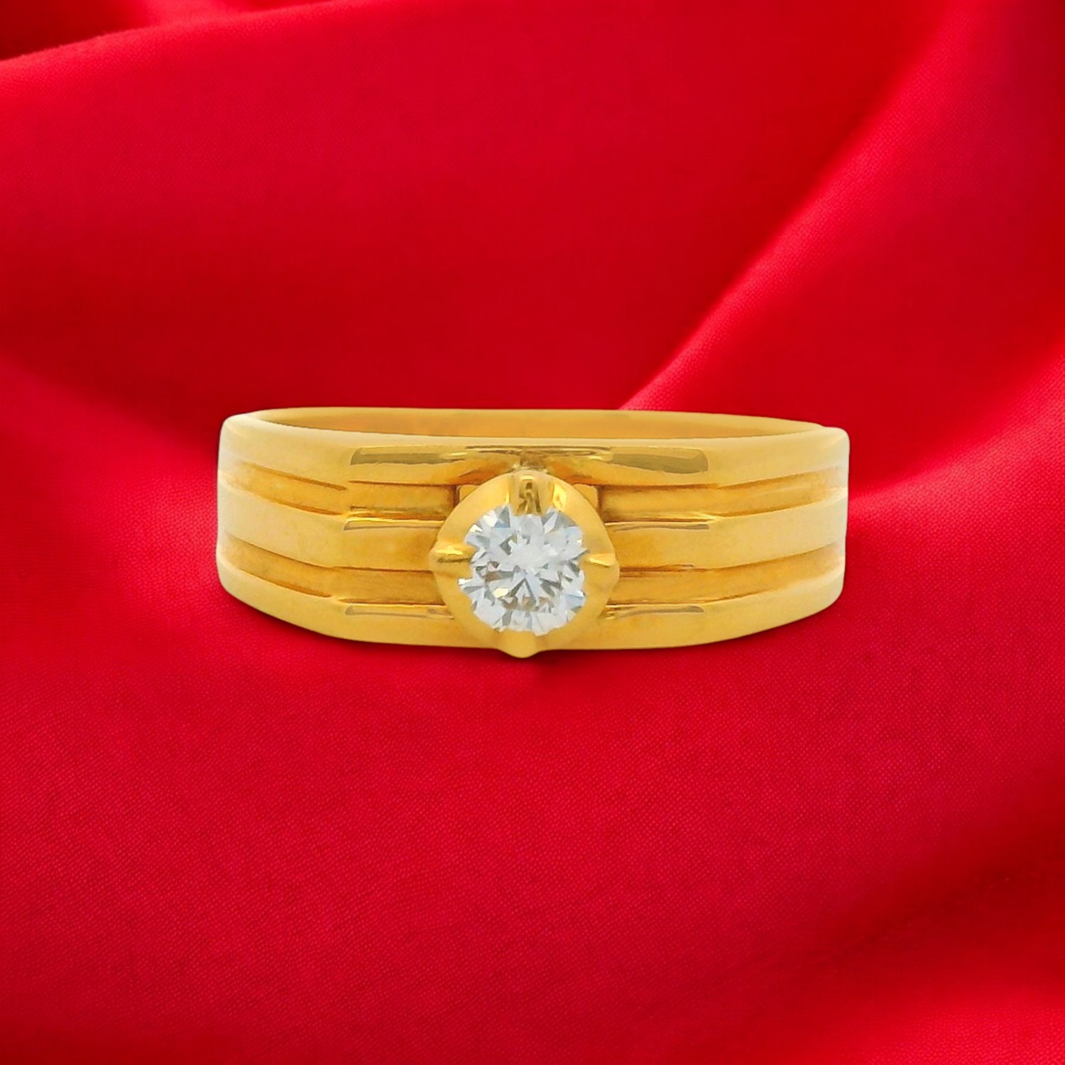 Classic Solitaire Diamond Gold Band Ring