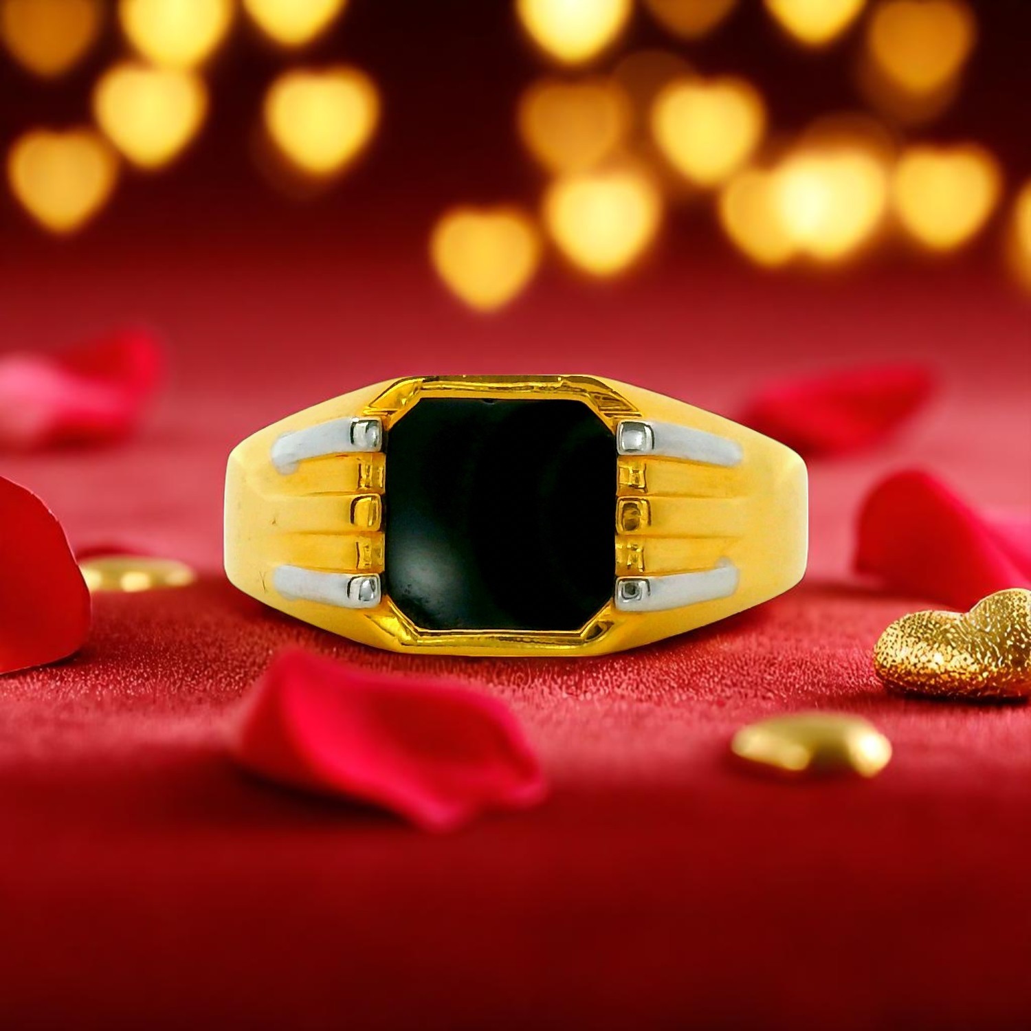 Gold Ring with Black Onyx Statement Setting