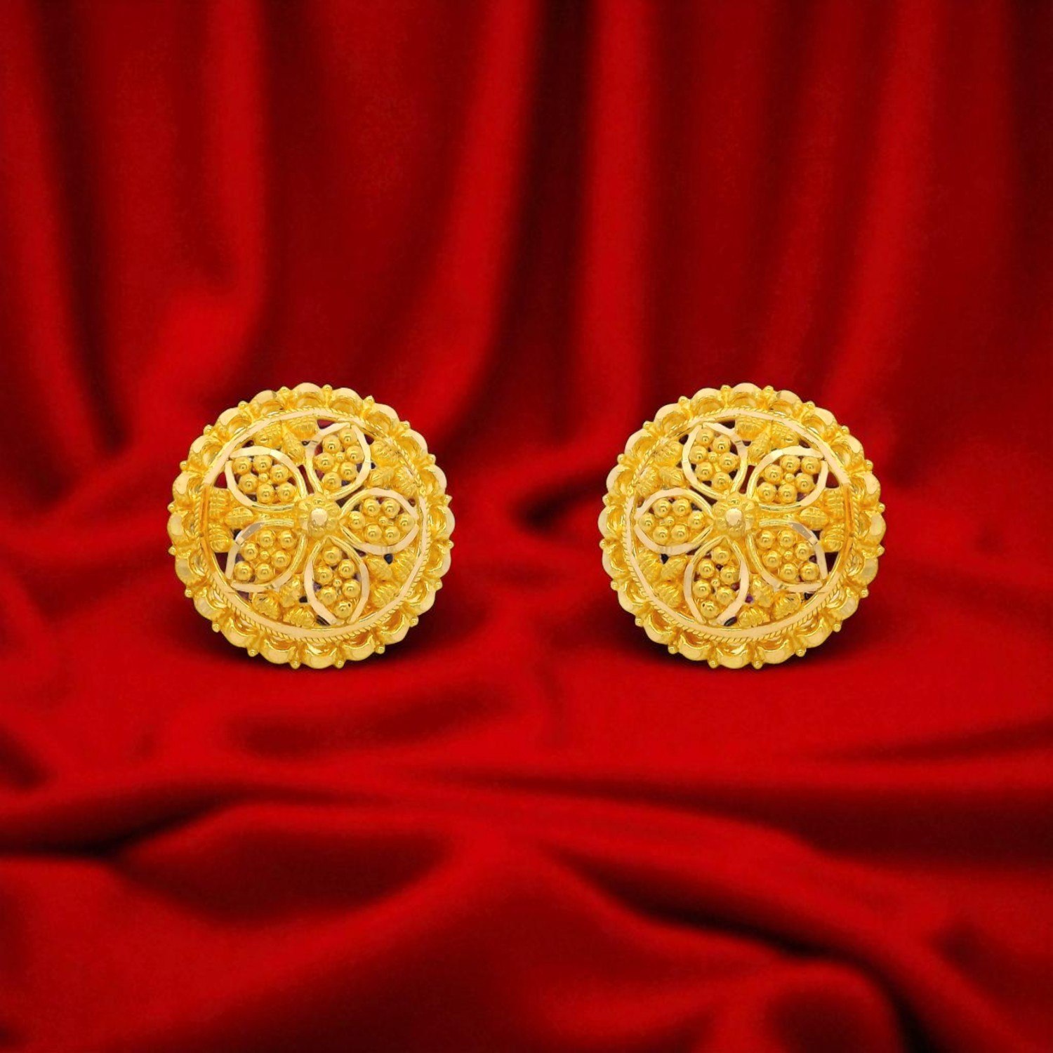 Traditional Floral Gold Ear Studs Timeless Filigree Elegance