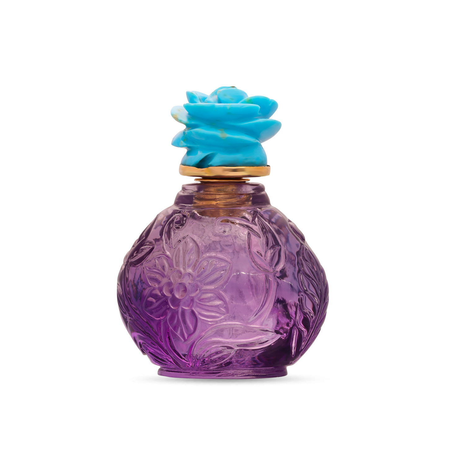 Amethyst Crystal Scent Bottle with Floral Carved Glass Design