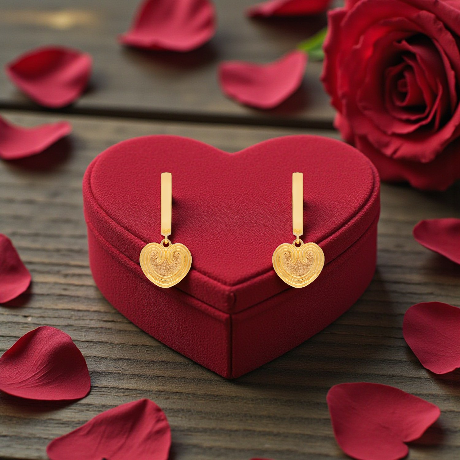 Heart Design Gold Ear Drops for Women