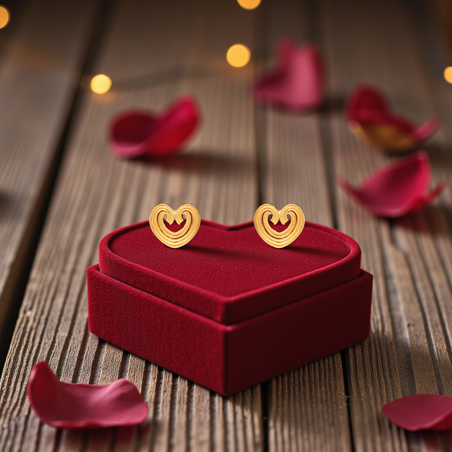 Modern Heart Inspired Gold Ear Studs