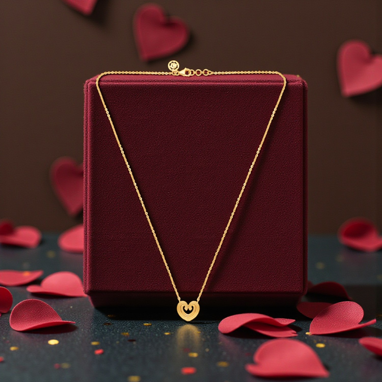 Gold Chain Pendant with Heart Design