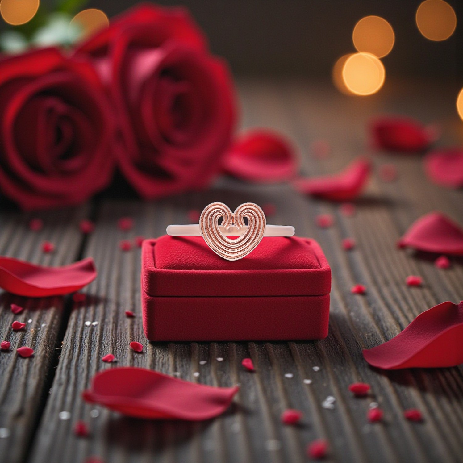 Rose Gold Heart Design Ring for Women