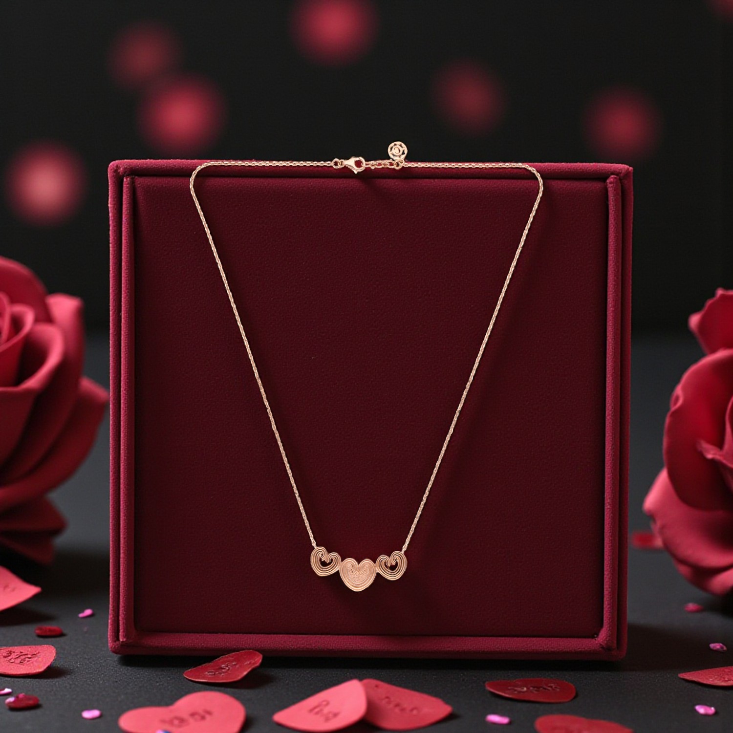 Triple Heart Motif Gold Chain Necklace for Women