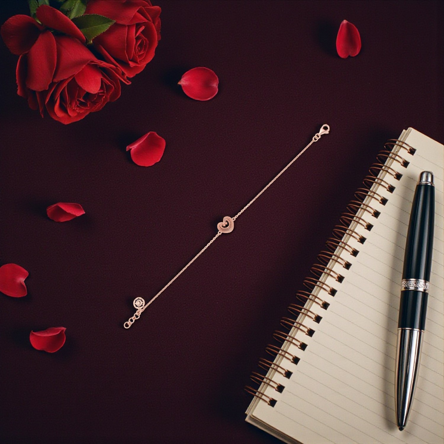 Rose Gold Heart Chain Bracelet for Women