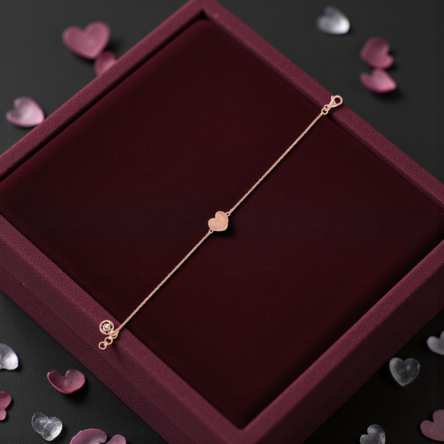 Rose Gold Heart Chain Bracelet for Women