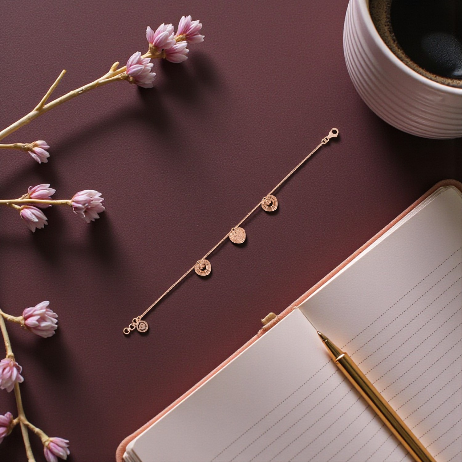 Gold Heart Charm Chain Bracelet for Women