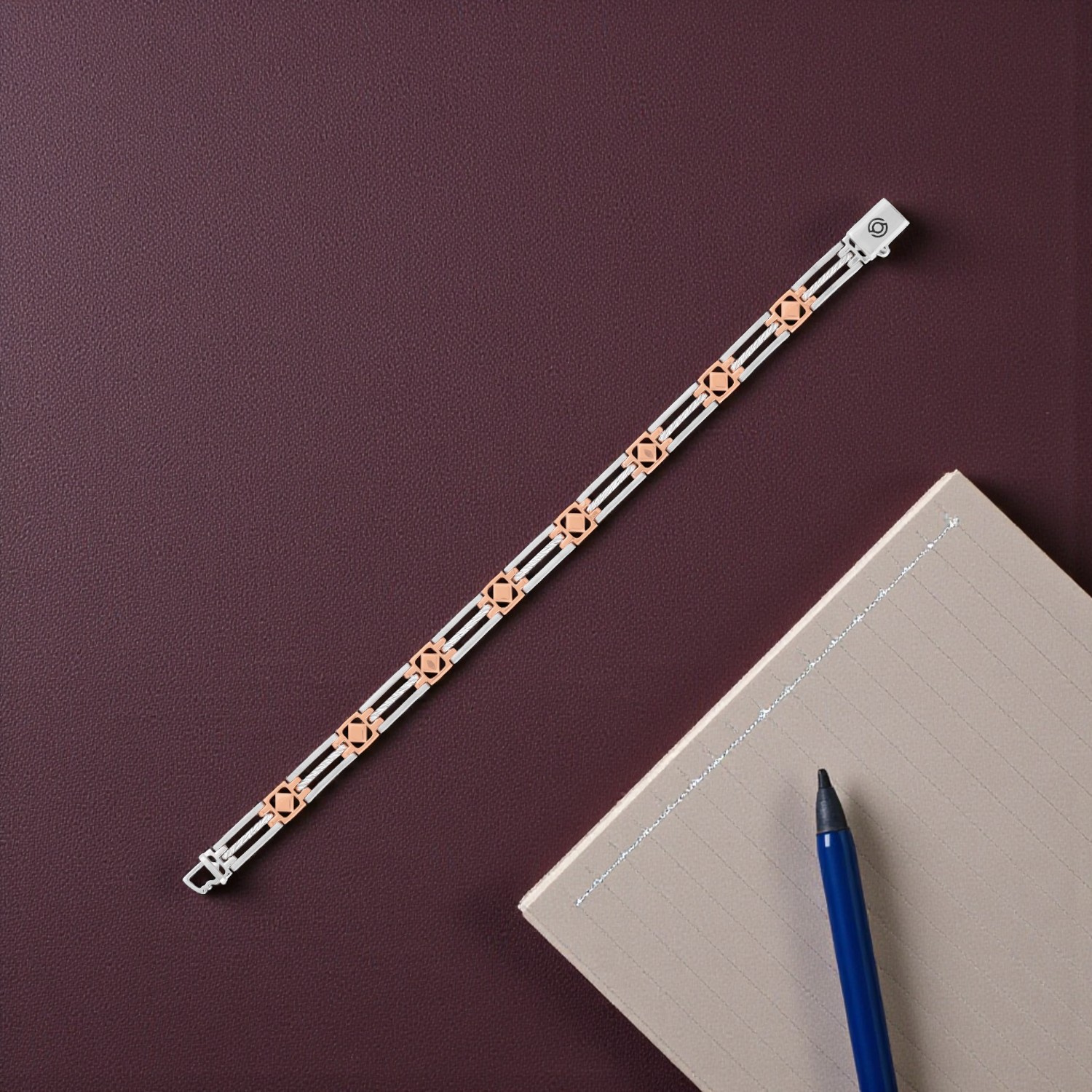 Platinum Link Bracelet with Rose Gold Accents for Men