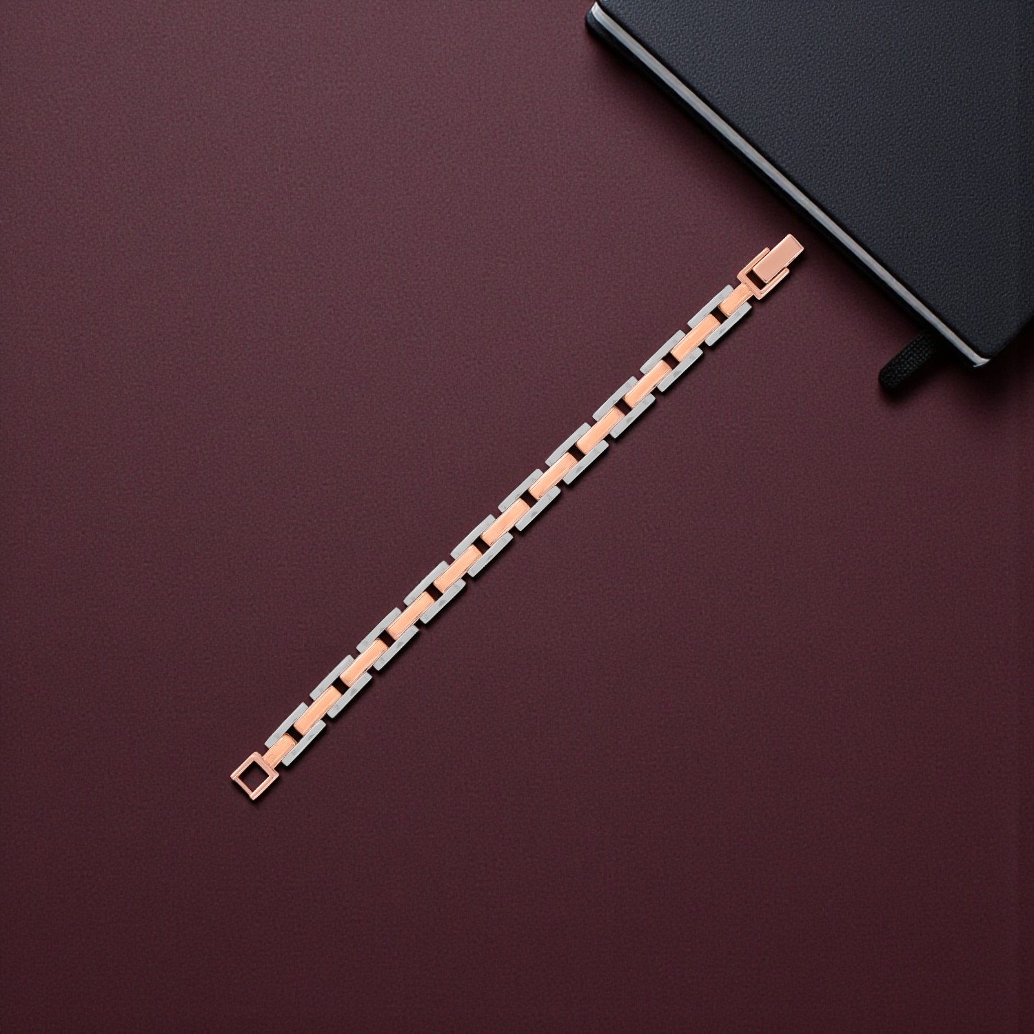 Platinum and Rose Gold Link Bracelet for Men