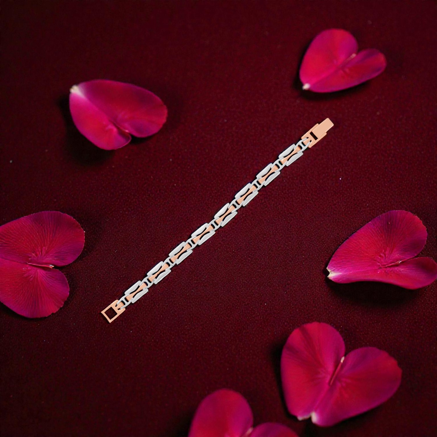 Platinum and Rose Gold Bi-Metal Link Bracelet for Men