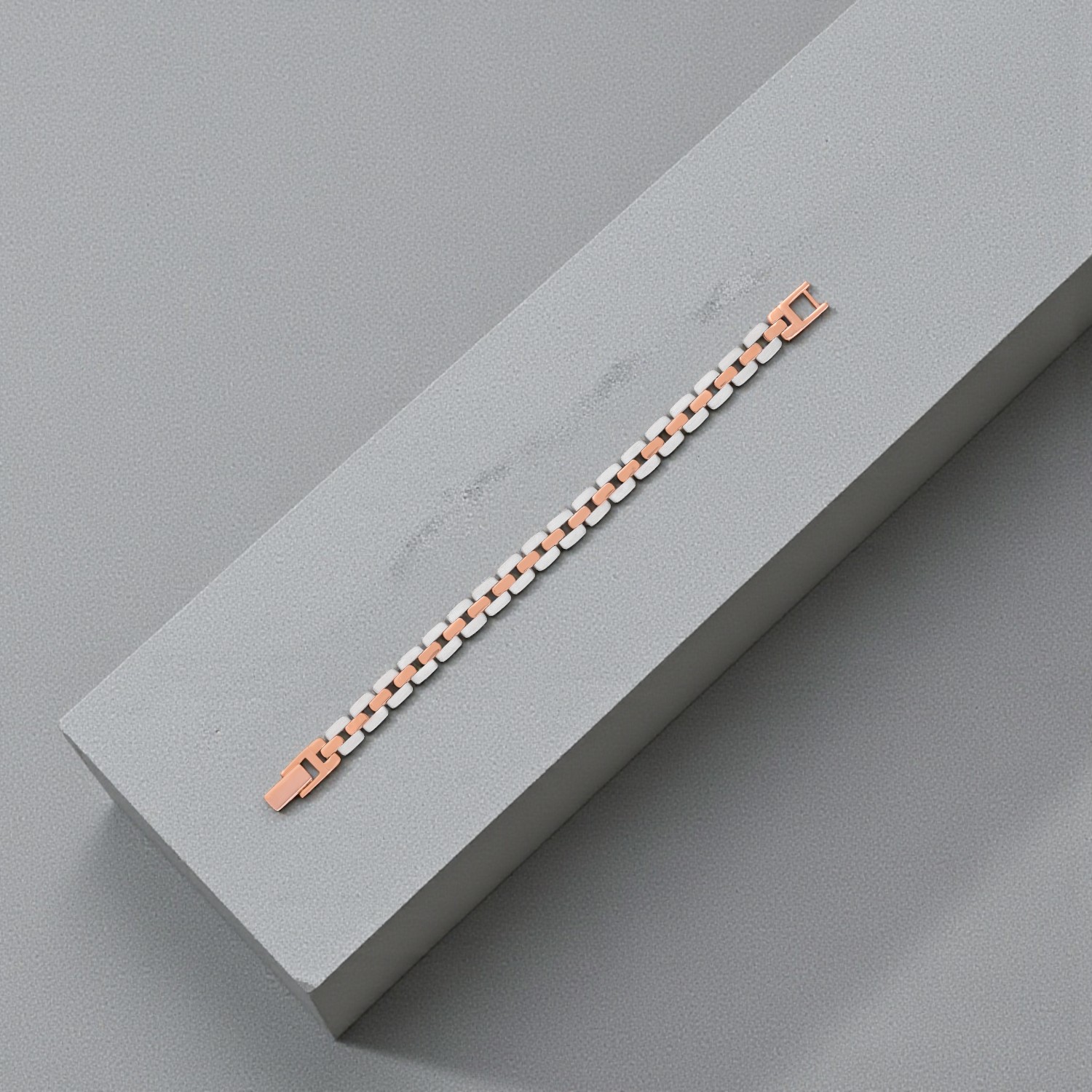 Platinum Bracelet with Rose Gold Interlink Design