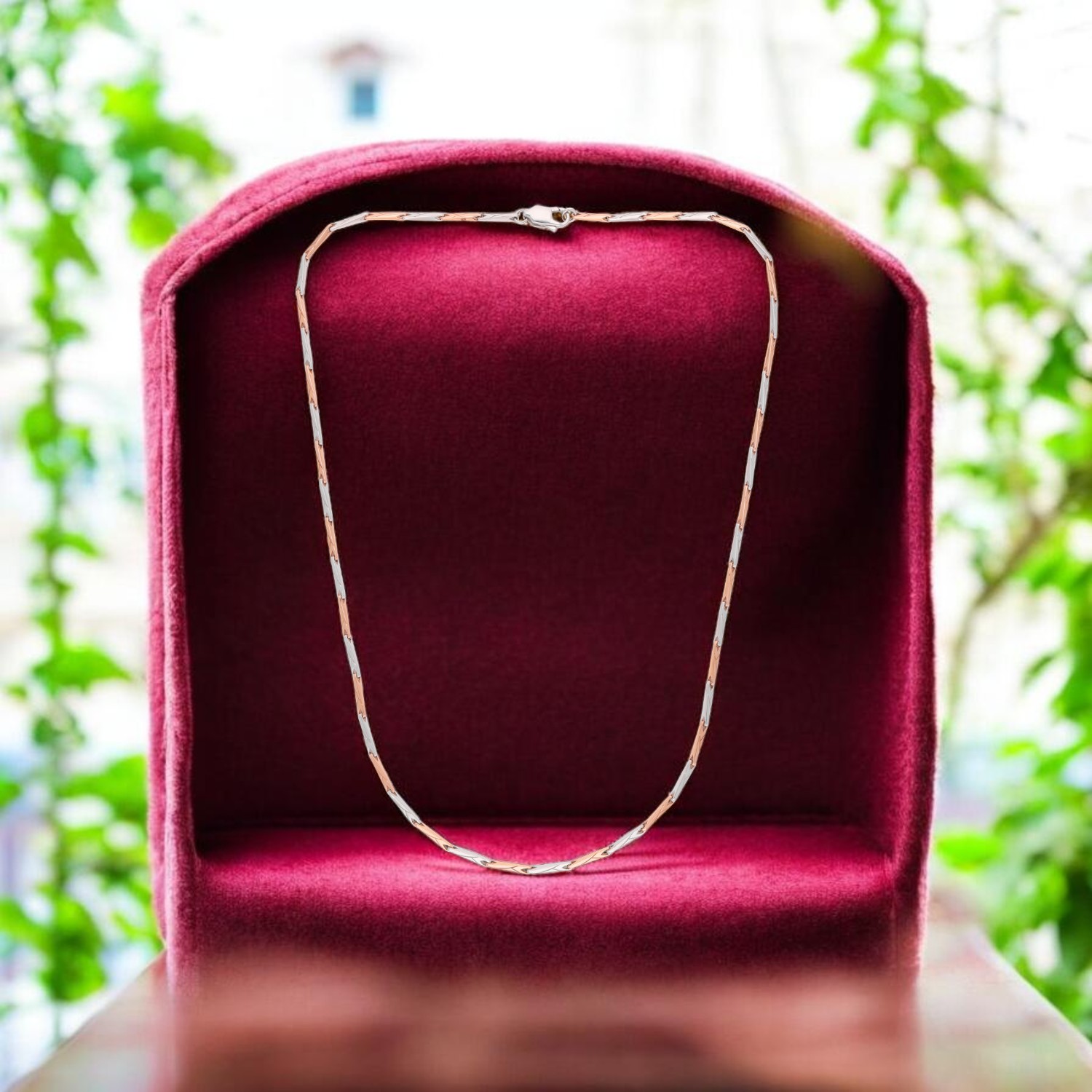 Platinum and Rose Gold Twisted Bi-Metal Chain Necklace