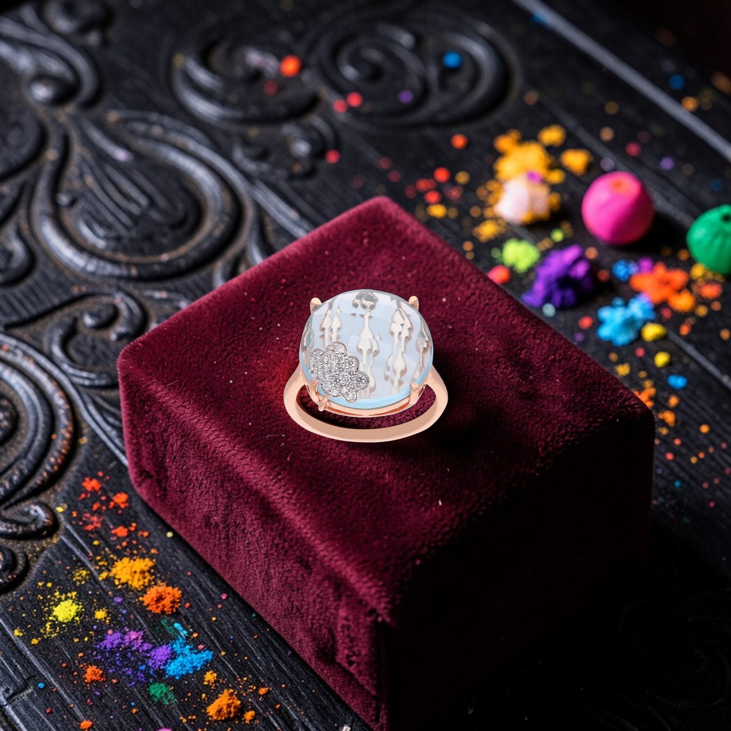 Diamond Ring with Coloured Cubic Zirconia in Gold