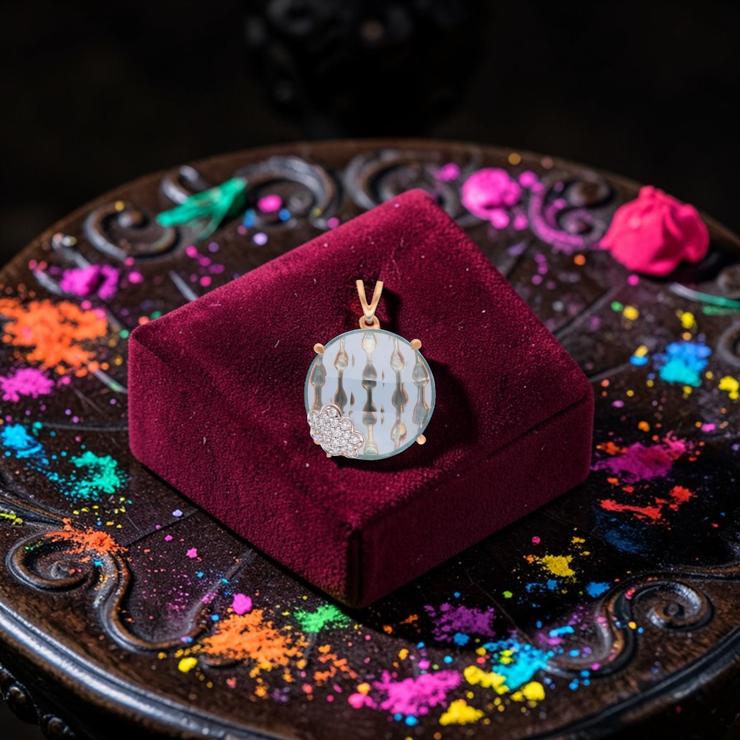 Gold Diamond Pendant with Coloured Cubic Zirconia