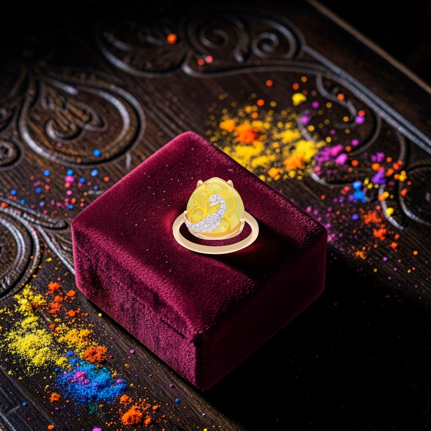 Gold Diamond Ring with Yellow Coloured Cubic Zirconia