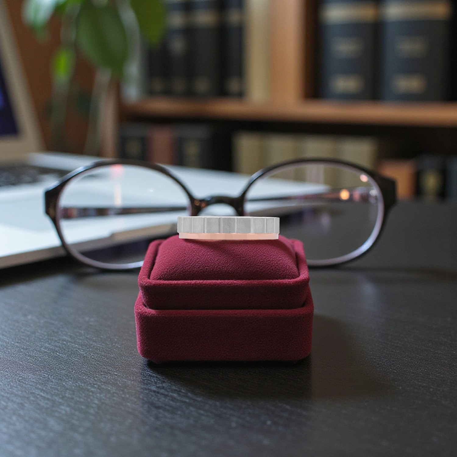 Platinum Bi-Metal Geometric Ring with Rose Gold Accent