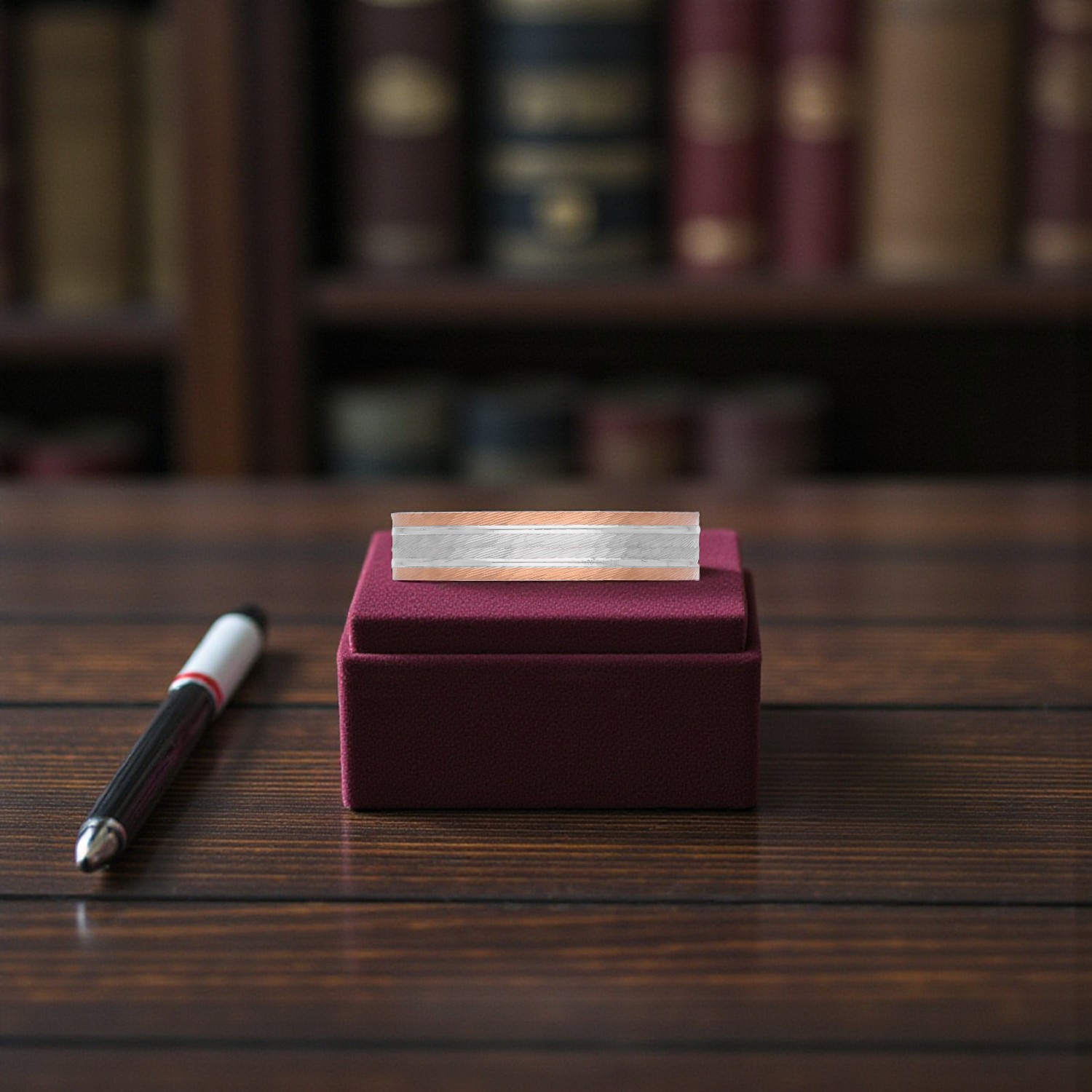 Platinum Bi-Metal Geometric Ring with Rose Gold Accent