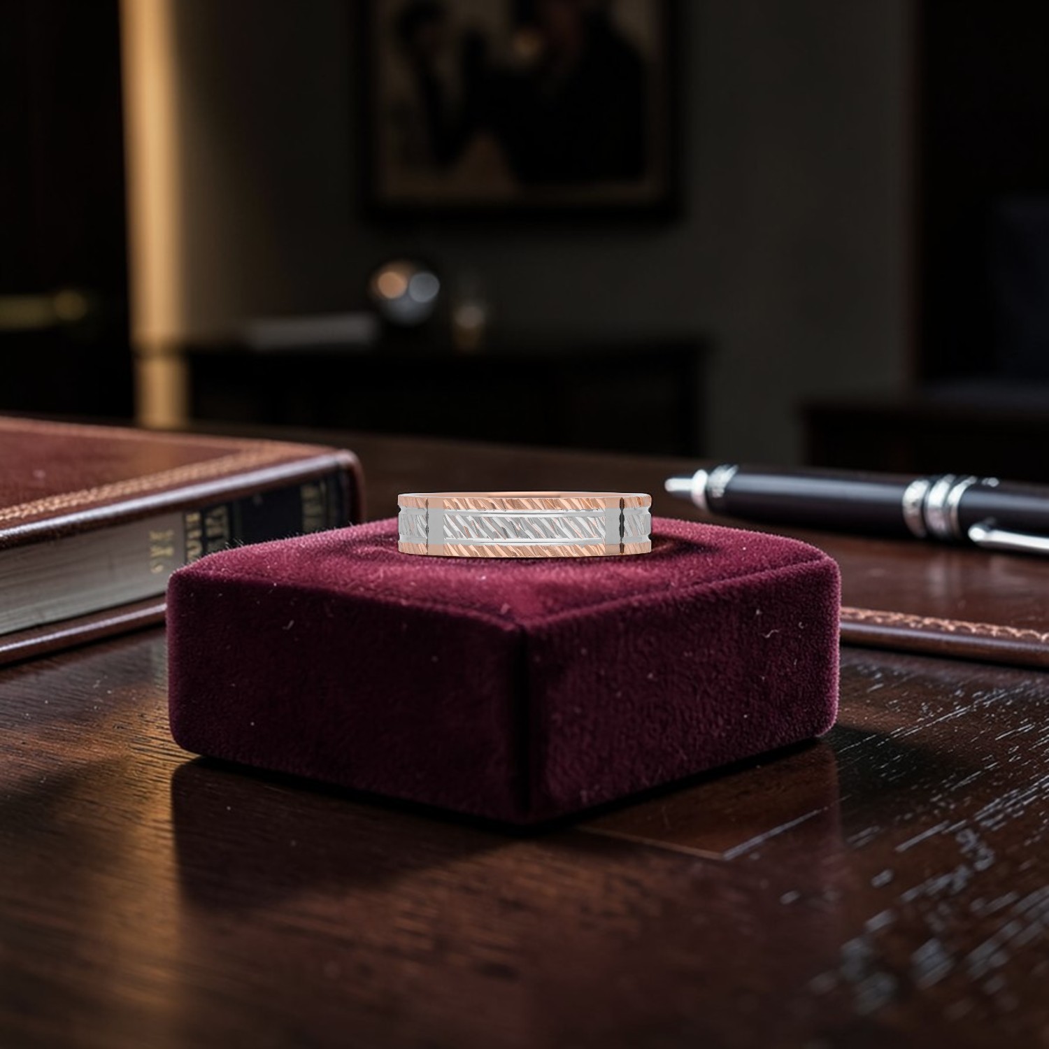 Platinum Bi-Metal Geometric Ring with Rose Gold Accent