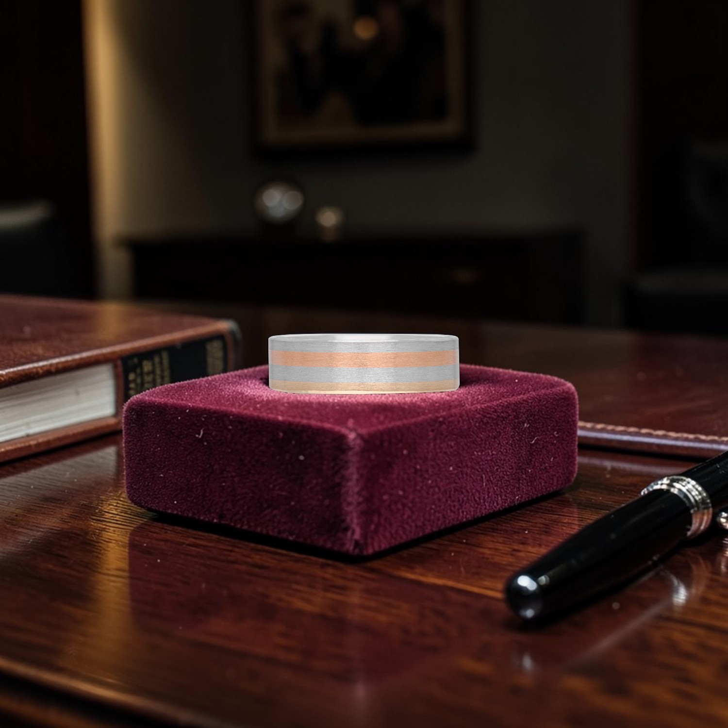 Platinum Bi-Metal Geometric Ring with Rose Gold Accent