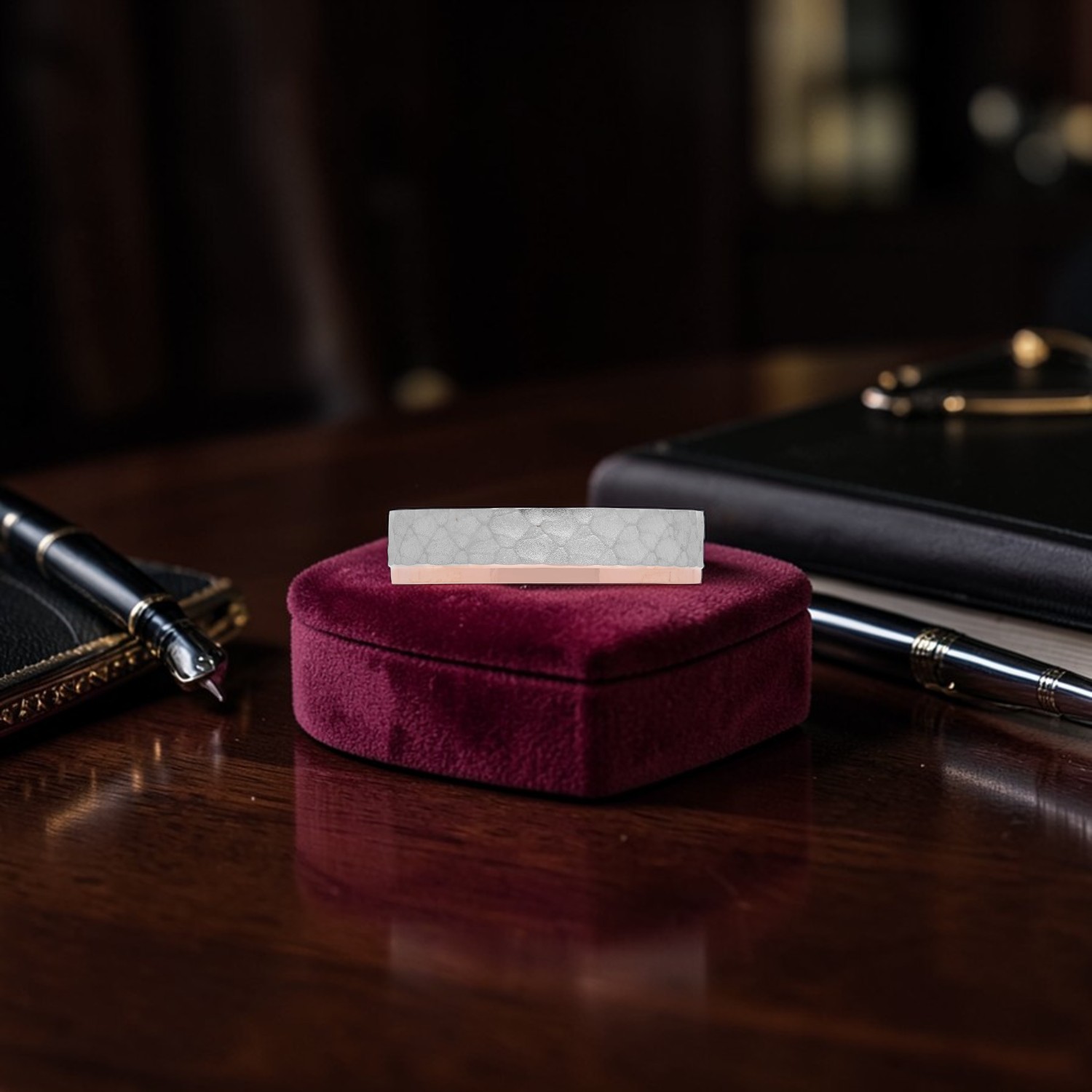 Platinum Bi-Metal Geometric Ring with Rose Gold Accent