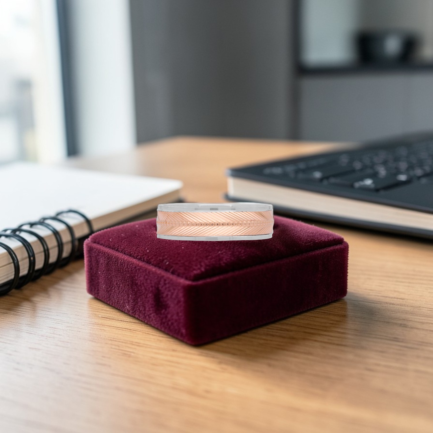 Platinum Bi-Metal Geometric Ring with Rose Gold Accent