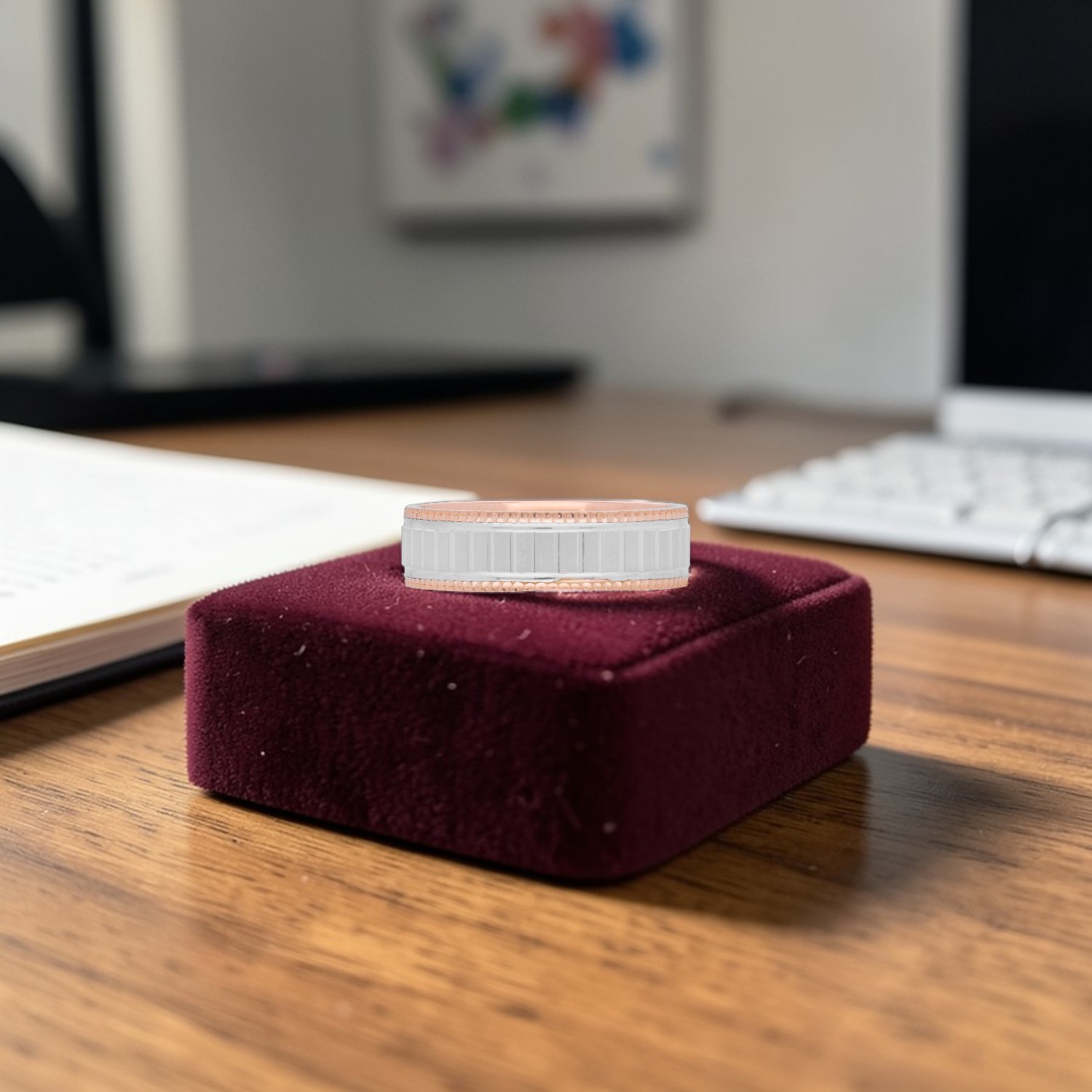 Platinum Bi-Metal Geometric Ring with Rose Gold Accent