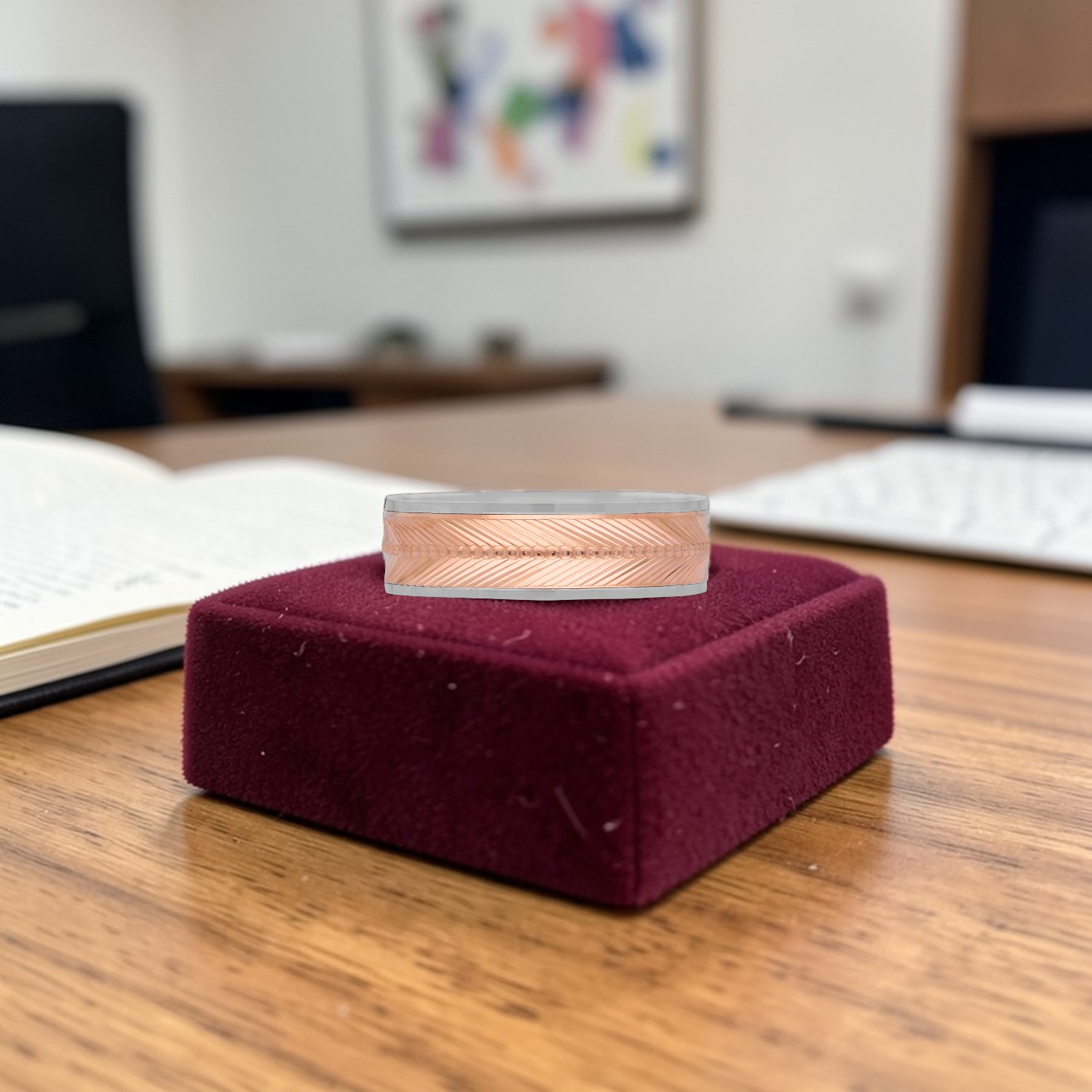 Platinum Bi-Metal Geometric Ring with Rose Gold Accent